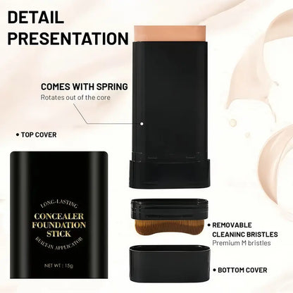Dual-Ended Foundation & Concealer Stick with Built-in Brush